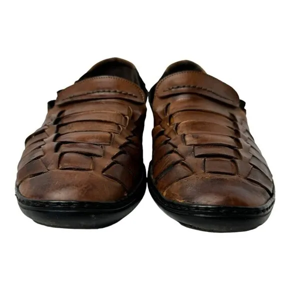 Bragano Mens 9.5 Loafers Brown Leather Basket Weave Italian Slip On Shoes