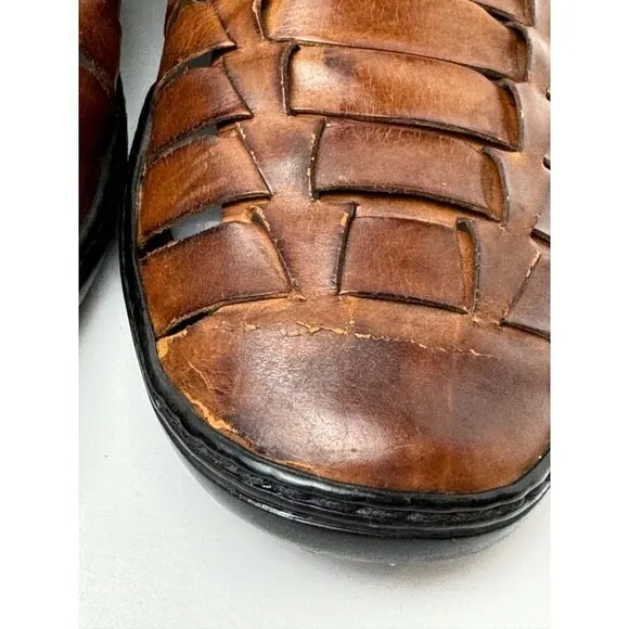 Bragano Mens 9.5 Loafers Brown Leather Basket Weave Italian Slip On Shoes