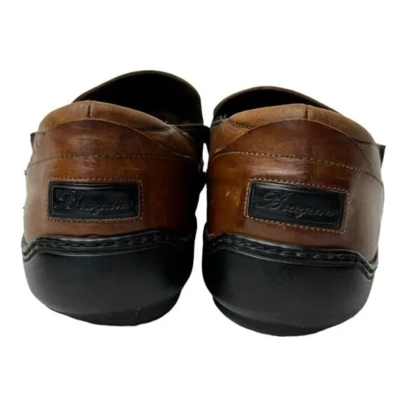Bragano Mens 9.5 Loafers Brown Leather Basket Weave Italian Slip On Shoes