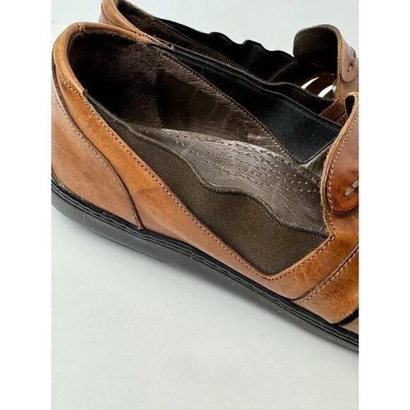 Bragano Mens 9.5 Loafers Brown Leather Basket Weave Italian Slip On Shoes