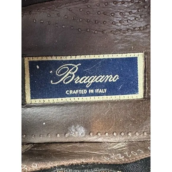Bragano Mens 9.5 Loafers Brown Leather Basket Weave Italian Slip On Shoes