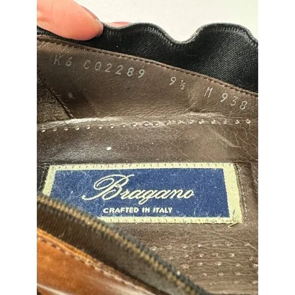 Bragano Mens 9.5 Loafers Brown Leather Basket Weave Italian Slip On Shoes