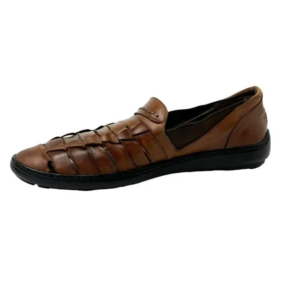 Bragano Mens 9.5 Loafers Brown Leather Basket Weave Italian Slip On Shoes