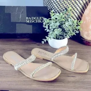 💖BRAND NEW! Badgley Mischka Thina Flat Jeweled Sandal
