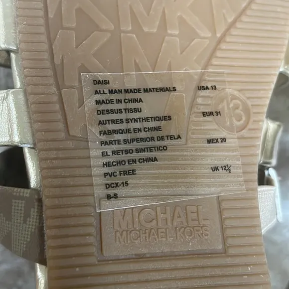 Brand New Michael Kors Camel &amp; Soft Gold Multi Strap Back Zipper Logo Sandals