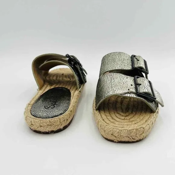 Brand New Splendid Blake Buckle Slide Metallic Leather Espadrilles Size 7.5