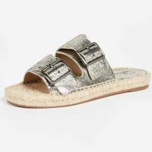 Brand New Splendid Blake Buckle Slide Metallic Leather Espadrilles Size 7.5