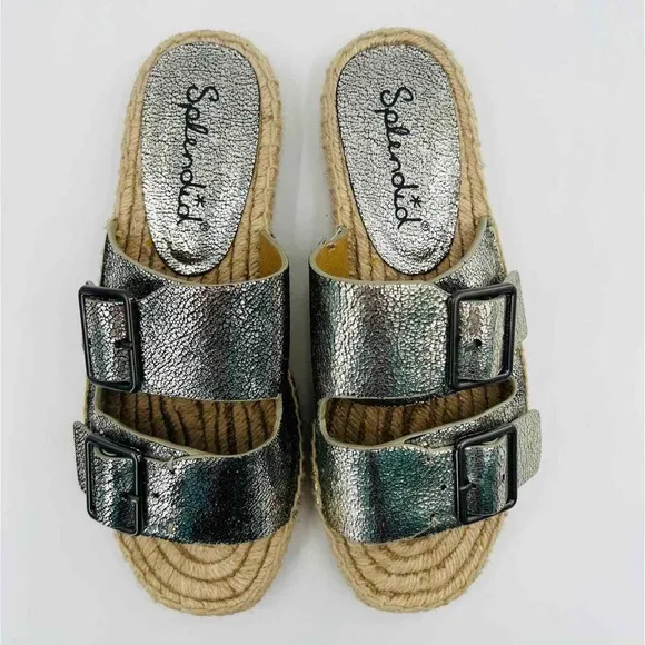 Brand New Splendid Blake Buckle Slide Metallic Leather Espadrilles Size 7.5