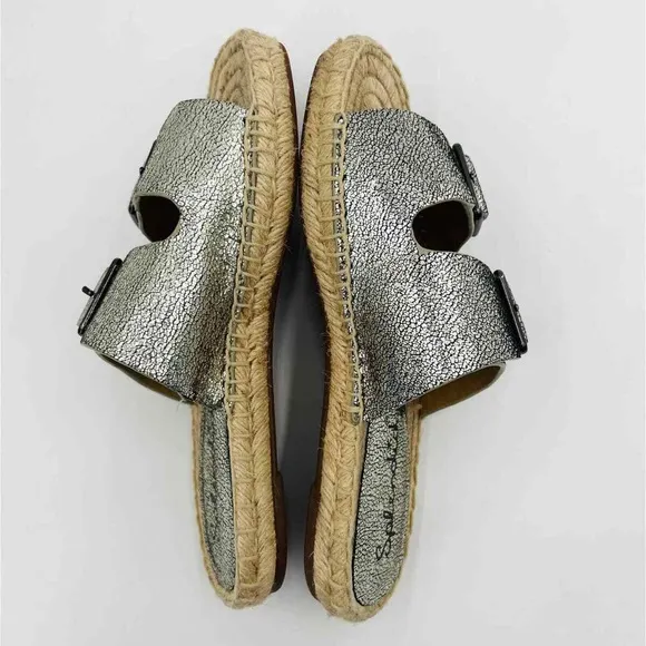 Brand New Splendid Blake Buckle Slide Metallic Leather Espadrilles Size 7.5