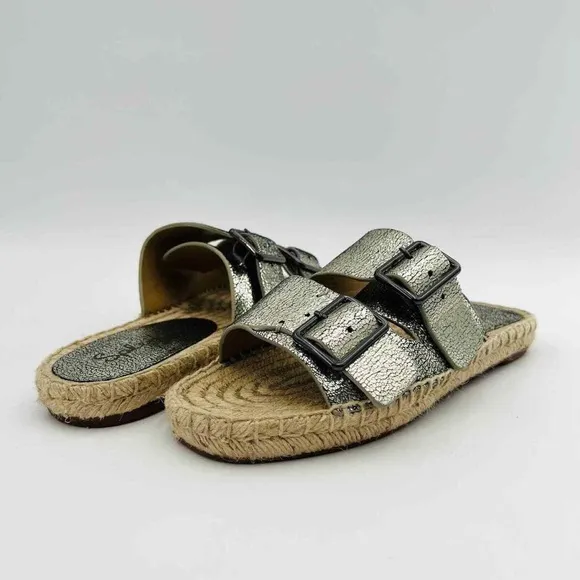 Brand New Splendid Blake Buckle Slide Metallic Leather Espadrilles Size 7.5