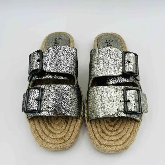 Brand New Splendid Blake Buckle Slide Metallic Leather Espadrilles Size 7.5