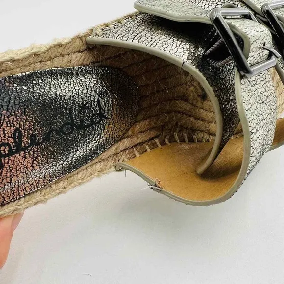 Brand New Splendid Blake Buckle Slide Metallic Leather Espadrilles Size 7.5