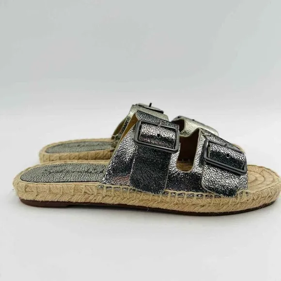 Brand New Splendid Blake Buckle Slide Metallic Leather Espadrilles Size 7.5