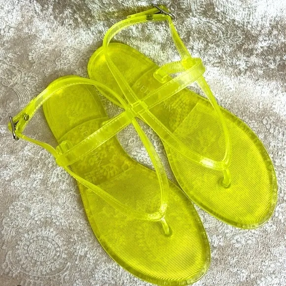 Brand New Stuart Weitzman Jelly Florescent Yellow Thong Ankle Strap Sandals