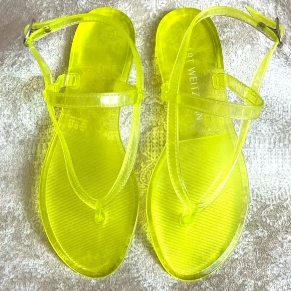 Brand New Stuart Weitzman Jelly Florescent Yellow Thong Ankle Strap Sandals