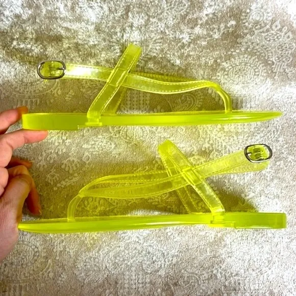 Brand New Stuart Weitzman Jelly Florescent Yellow Thong Ankle Strap Sandals