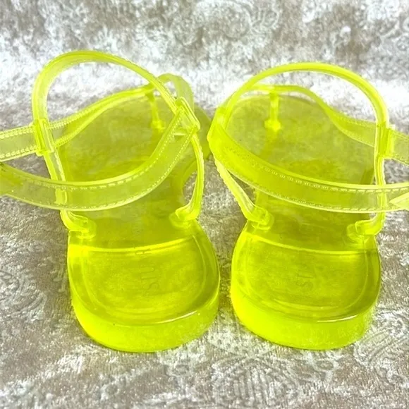 Brand New Stuart Weitzman Jelly Florescent Yellow Thong Ankle Strap Sandals