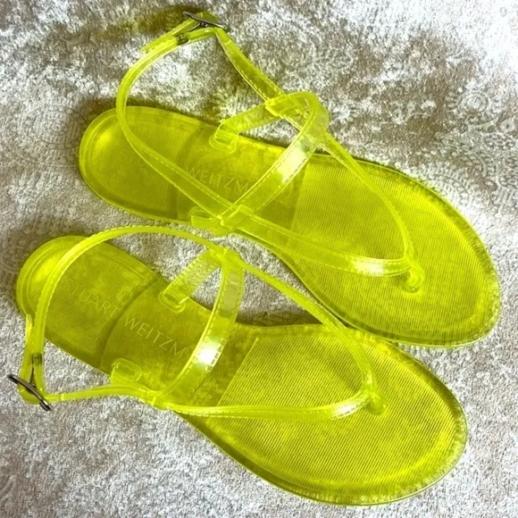Brand New Stuart Weitzman Jelly Florescent Yellow Thong Ankle Strap Sandals