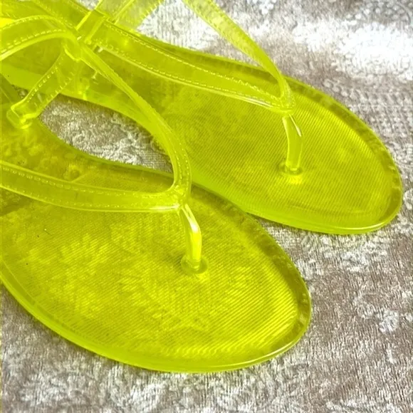 Brand New Stuart Weitzman Jelly Florescent Yellow Thong Ankle Strap Sandals