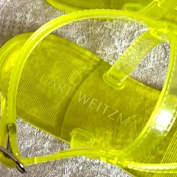 Brand New Stuart Weitzman Jelly Florescent Yellow Thong Ankle Strap Sandals