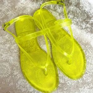 Brand New Stuart Weitzman Jelly Florescent Yellow Thong Ankle Strap Sandals