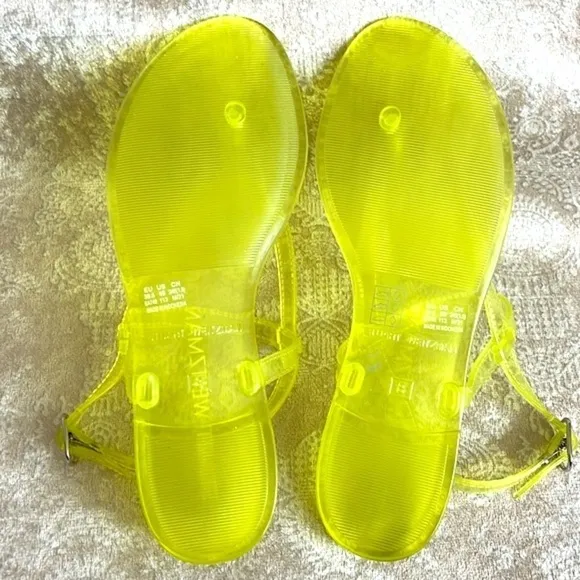 Brand New Stuart Weitzman Jelly Florescent Yellow Thong Ankle Strap Sandals