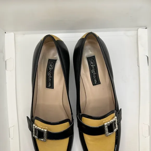 Brighton Black and Tan Loafers with Silver Buckle