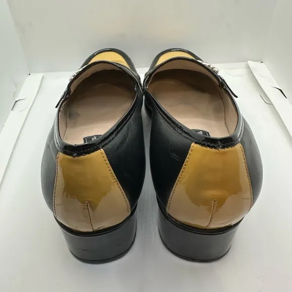 Brighton Black and Tan Loafers with Silver Buckle