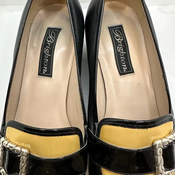 Brighton Black and Tan Loafers with Silver Buckle