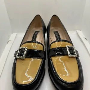 Brighton Black and Tan Loafers with Silver Buckle