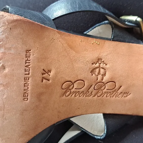 BROOKS‎ BROTHERS Womens Navy Leather Multi Strap Sandals 4&quot; Heel S-7.5