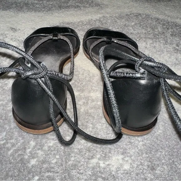 BRUNELLO CUCINELLI Monili-Trim Leatherr Ankle Wrap Sandals Black