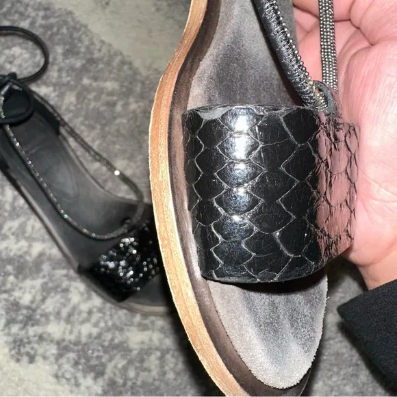 BRUNELLO CUCINELLI Monili-Trim Leatherr Ankle Wrap Sandals Black