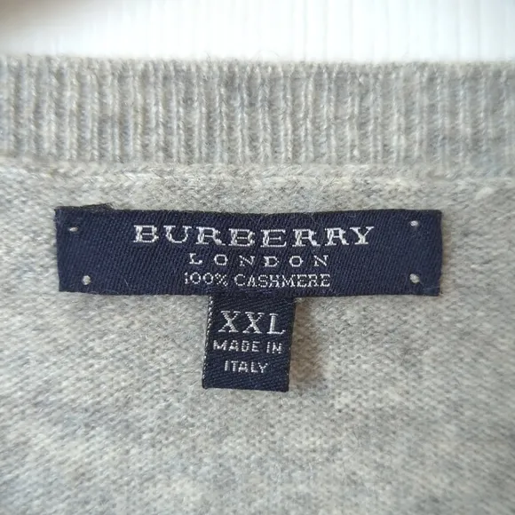 Burberry Classic Cashmere Knit Rolled Cuff Pullover Crewneck Sweater Gray XXL