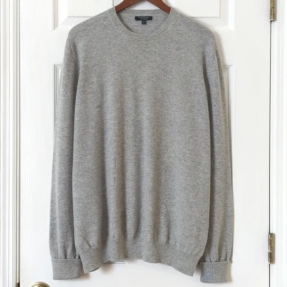 Burberry Classic Cashmere Knit Rolled Cuff Pullover Crewneck Sweater Gray XXL