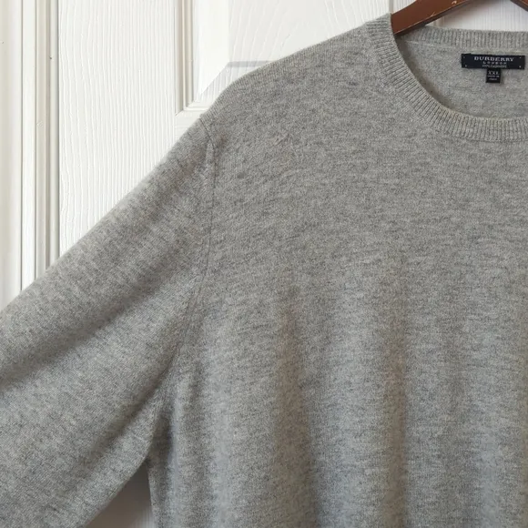 Burberry Classic Cashmere Knit Rolled Cuff Pullover Crewneck Sweater Gray XXL