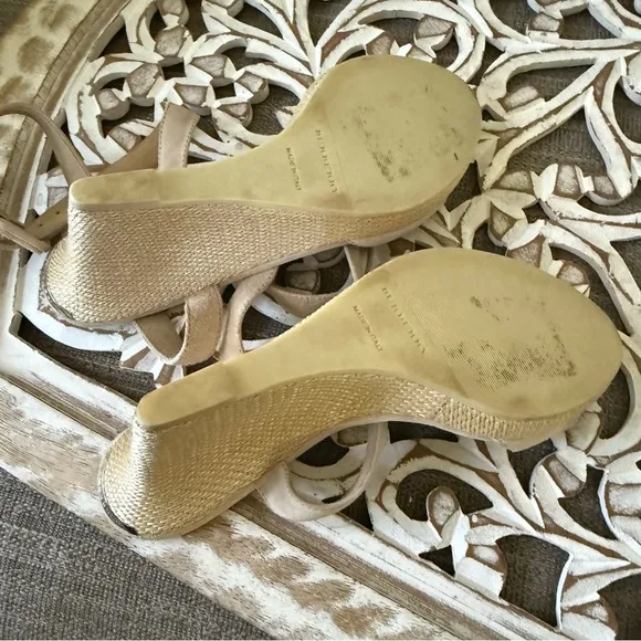 Burberry Cream Suede Leather Ankle Wrap Wedge Sandals Shoes Women’s 37 US 7