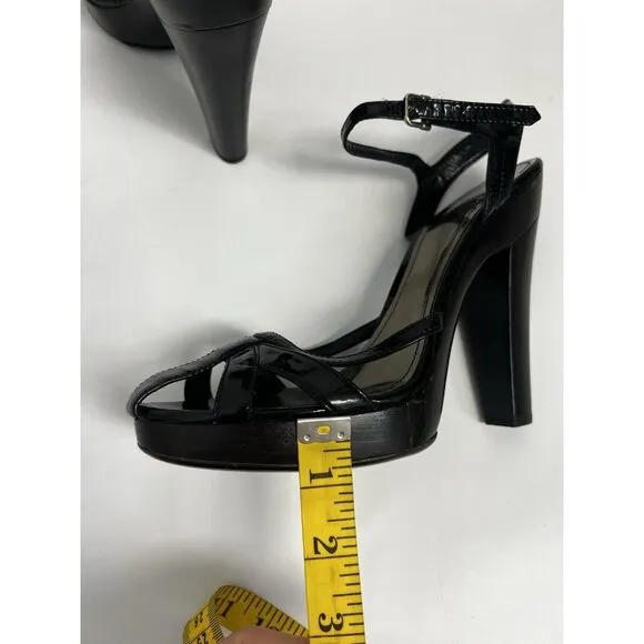 Burberry Heeled Sandals Women 10 / 40 Black  Patent Leather Strappy Strap Heels
