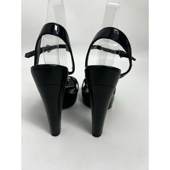 Burberry Heeled Sandals Women 10 / 40 Black  Patent Leather Strappy Strap Heels