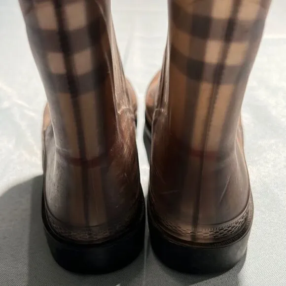 Burberry Plaid Signature Knee High Rain Boots Size 36/ 5.5 Fisherman Core B40