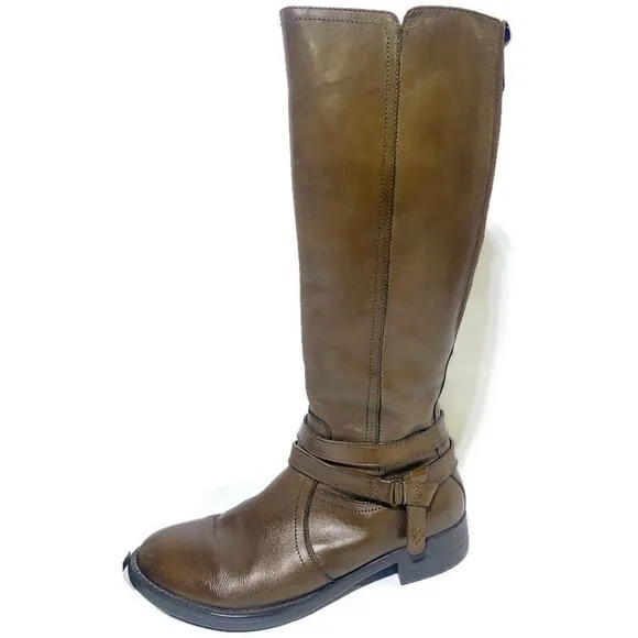 Bussola Tall Riding Boots Women's Size 38 (7.5) Brown Full Zip Knee-High