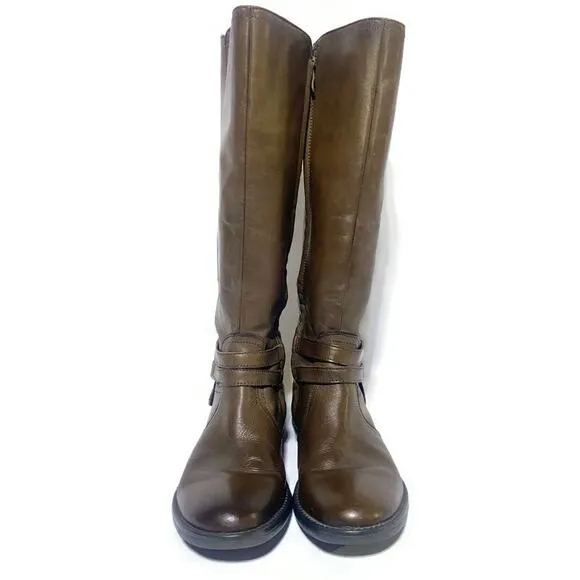 Bussola Tall Riding Boots Women's Size 38 (7.5) Brown Full Zip Knee-High