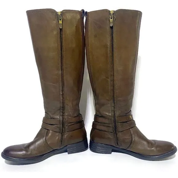 Bussola Tall Riding Boots Women's Size 38 (7.5) Brown Full Zip Knee-High