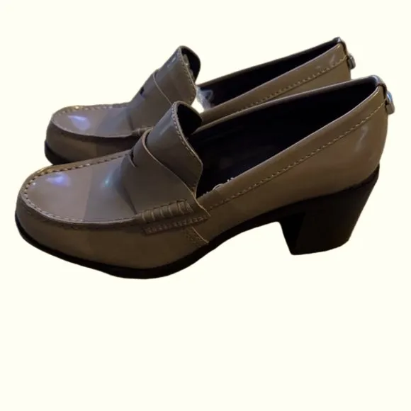 CALVIN KLEIN Pamelyn Leather Block Loafer Pump Size 10 Nude Khaki Tan