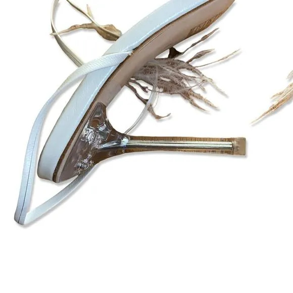 Camila Coelho Minka high heels feather lucite lace up shoes sandals Revolve 6