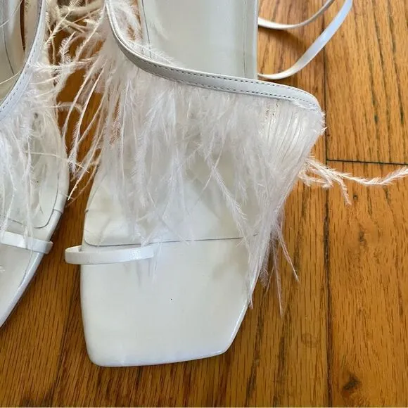 Camila Coelho Minka high heels feather lucite lace up shoes sandals Revolve 6