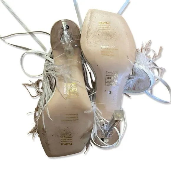 Camila Coelho Minka high heels feather lucite lace up shoes sandals Revolve 6
