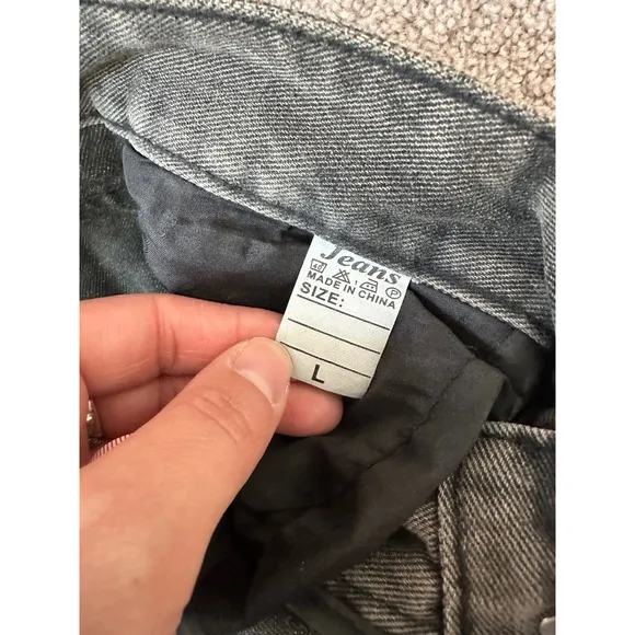 Cargo Jeans Acid Wash Wide Leg Utility Pants Pockets Denim Trousers L