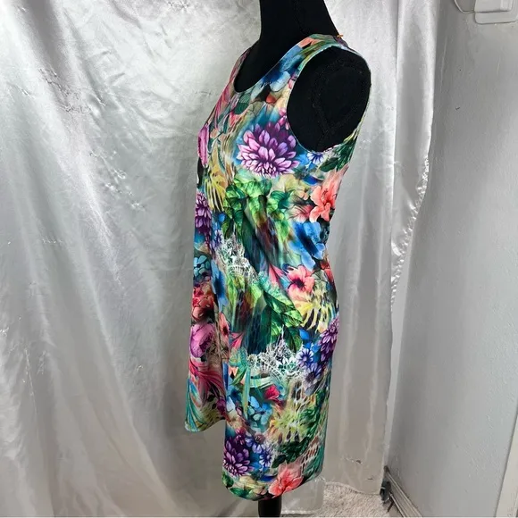 Carmen Marc Valvo Vibrant Floral Knit Sleeveless Dress – Size XS