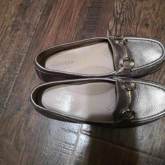 Carvela Metallic Leather Comfortable Loafers Golden Accent Size US 6.5-7/EU 37